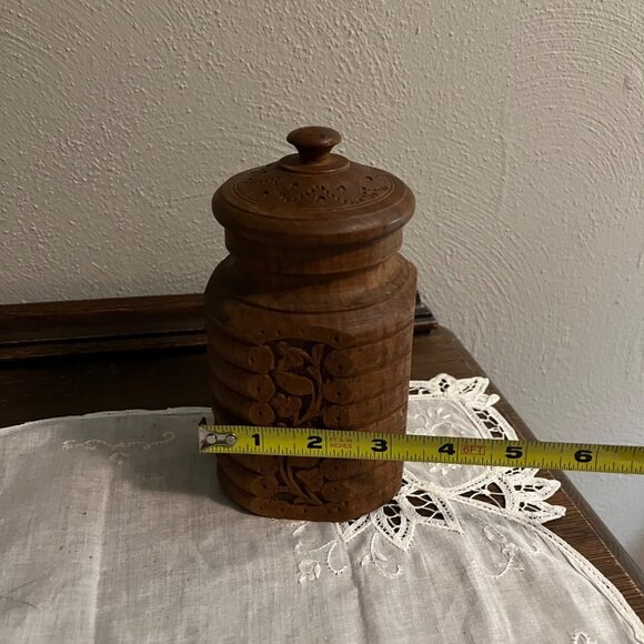 Vintage Carved Wooden Jar with Lid - Picture 3 of 5